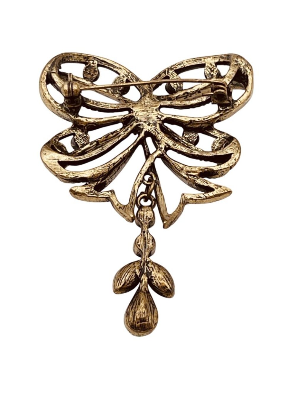 Vintage BOHO Bow Brooch Spring Green Purple Crystal Angel Fairy Whimsygoth 1960s - Picture 5 of 11